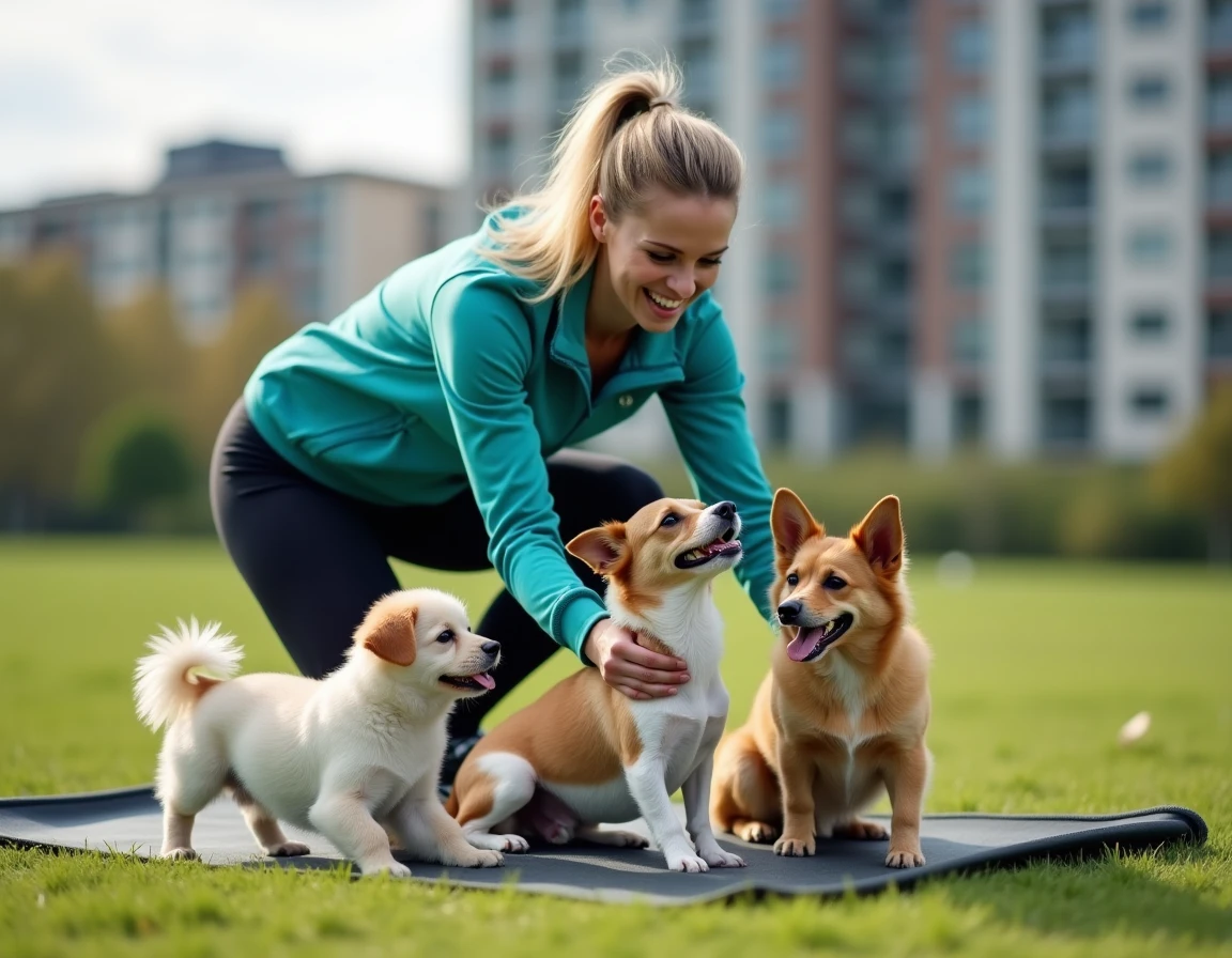 1001Pattes, cours d'éducation canine en groupe à Colombes avec plusieurs petits chiens