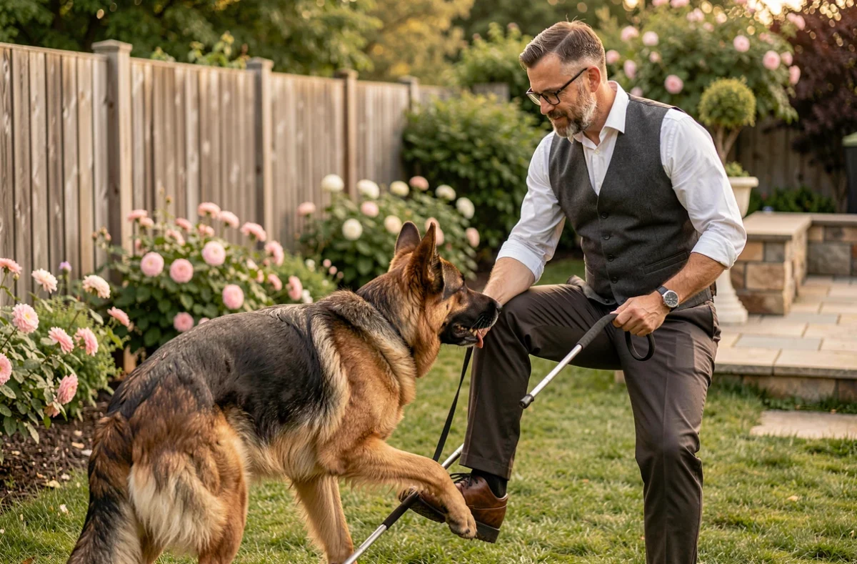 4 Pattes à Modeler, séance personnalisée d'éducation canine avec un berger allemand dans un jardin privé
