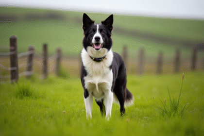 Chien Border Collie adulte dans un champ vert en campagne