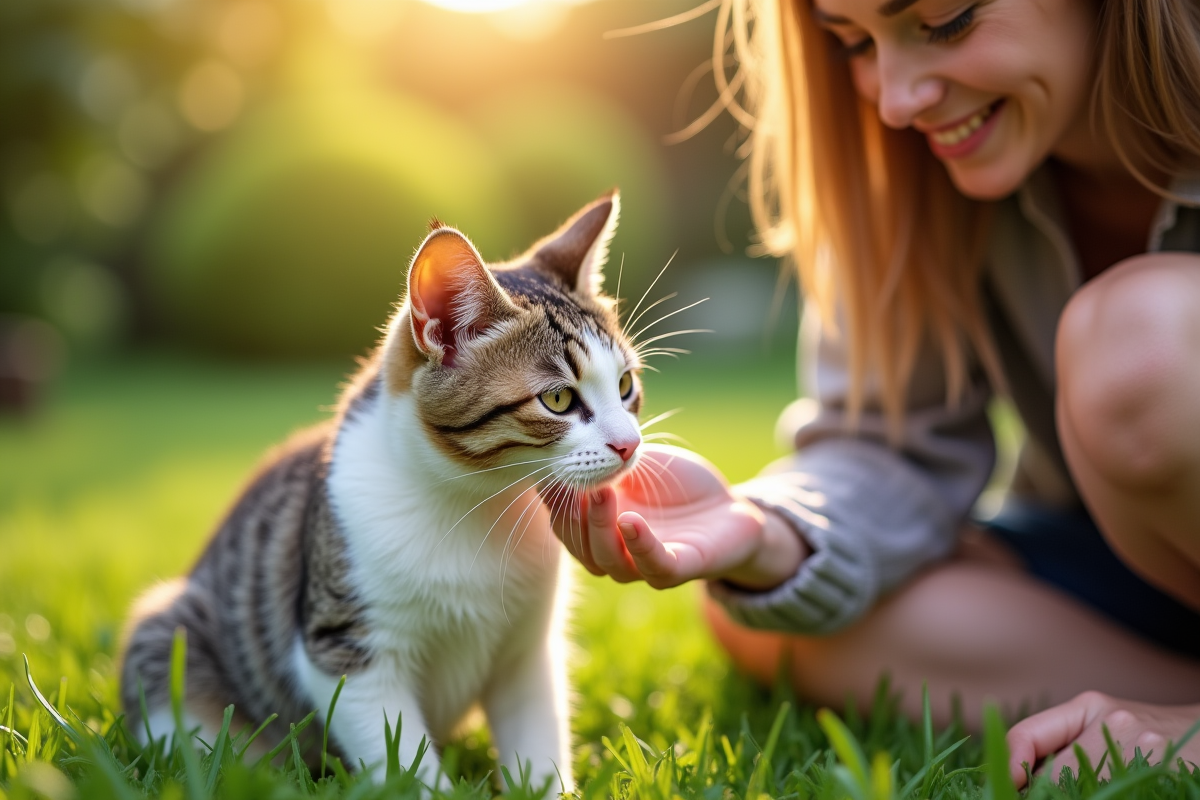 Chat frottant sa tête contre la main d