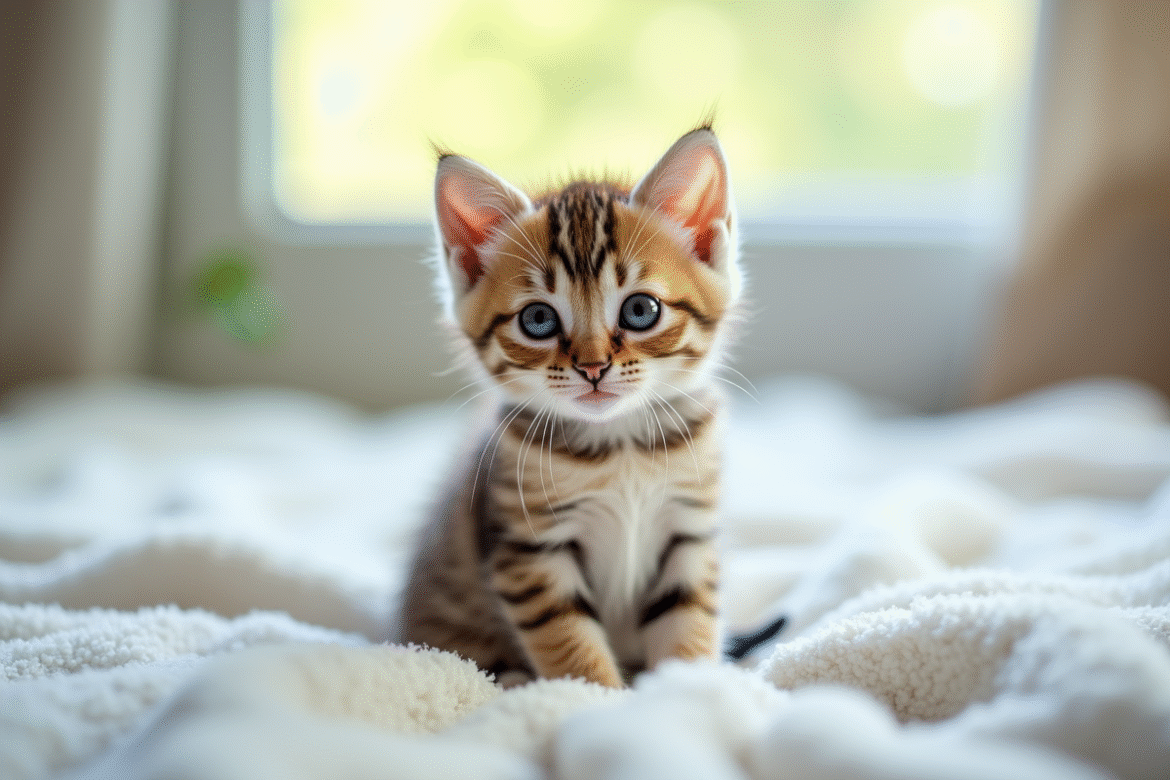 Jeune chaton deux têtes curieux sur une couverture blanche