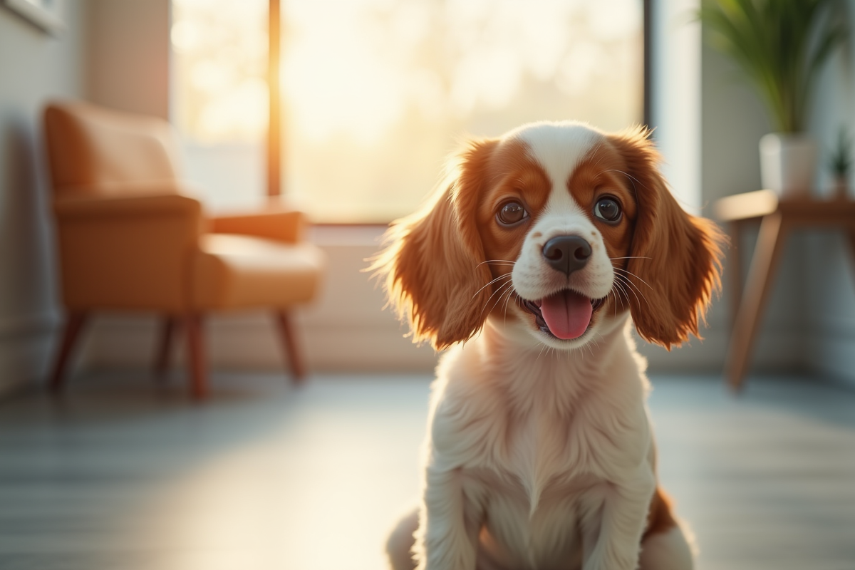 Chiot cavalier king charles dans la salle d
