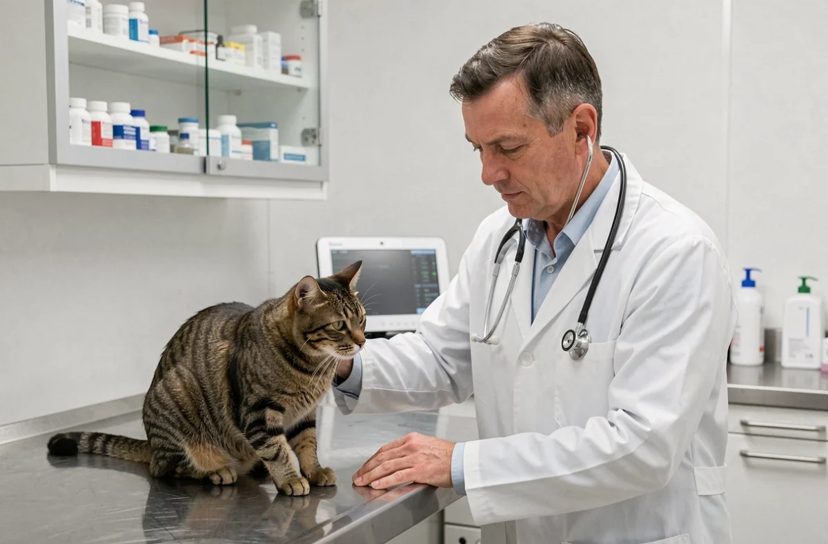 Vétérinaire examinant un chat dans la clinique Bouharaoua et Neveu à Rennes
