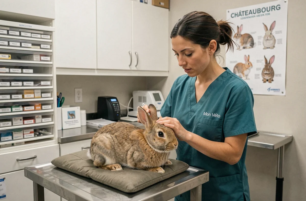 Vétérinaire vaccinant un lapin à la clinique vétérinaire Mon Véto Châteaubourg