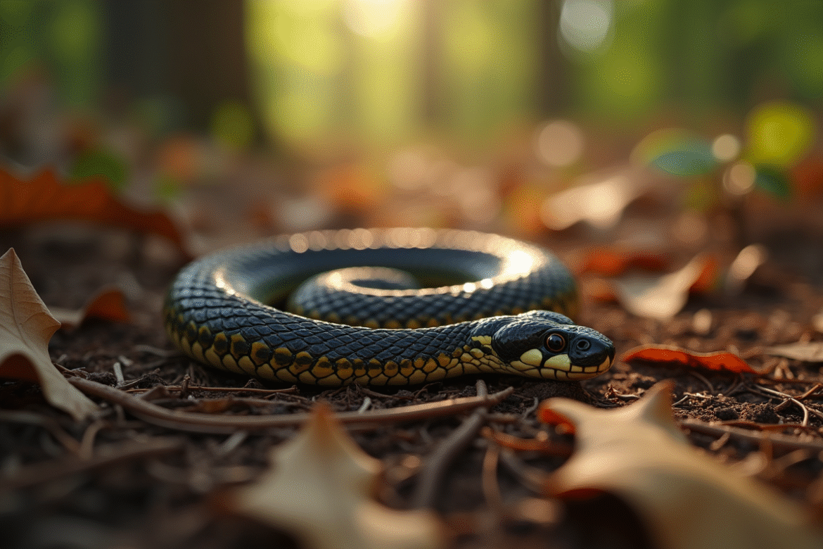 Zoom sur une crotte de serpent fraîche dans la forêt