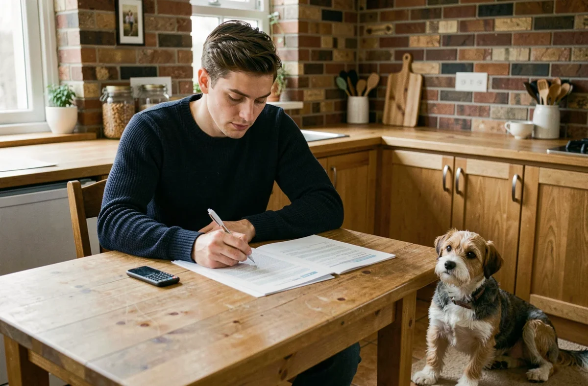 Propriétaire remplissant une déclaration administrative suite à une morsure de son chien à domicile