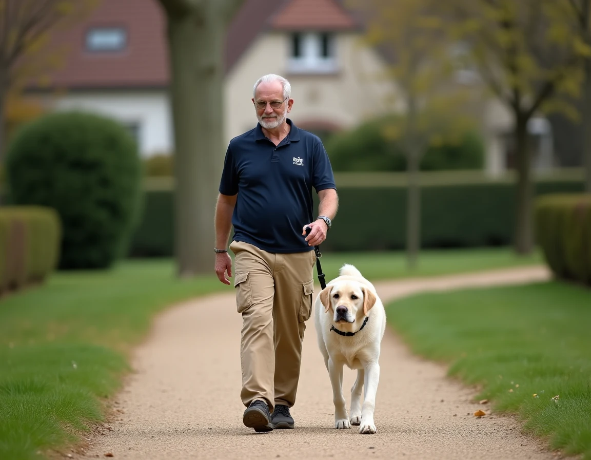 Éducateur canin EDUCHIEN78 avec un labrador en balade dans les Yvelines