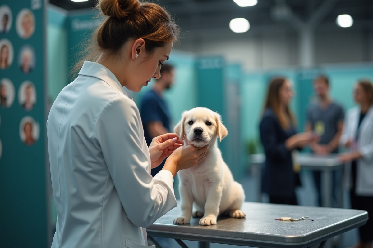 Eleveur examinant un chiot lors d