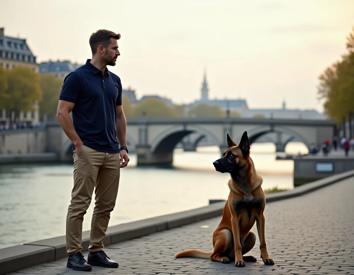 Grégory, comportementaliste et éducateur canin à Paris, avec un chien Malinois