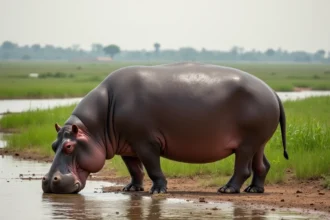 Hippopotame adulte au bord de la rivière en Afrique