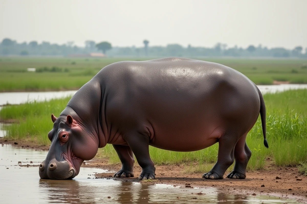 Hippopotame adulte au bord de la rivière en Afrique
