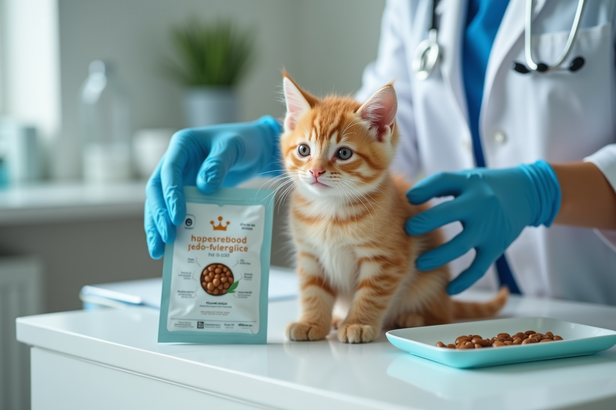 Chaton orange sur une table vétérinaire avec un vétérinaire