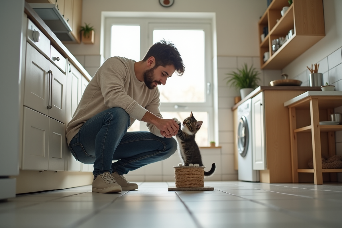 Jeune homme vérifiant les griffes d