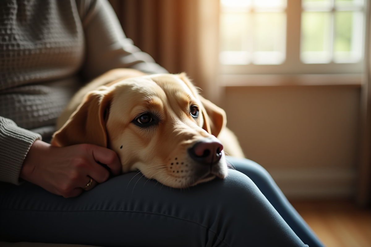Labrador reposant sur le genou d