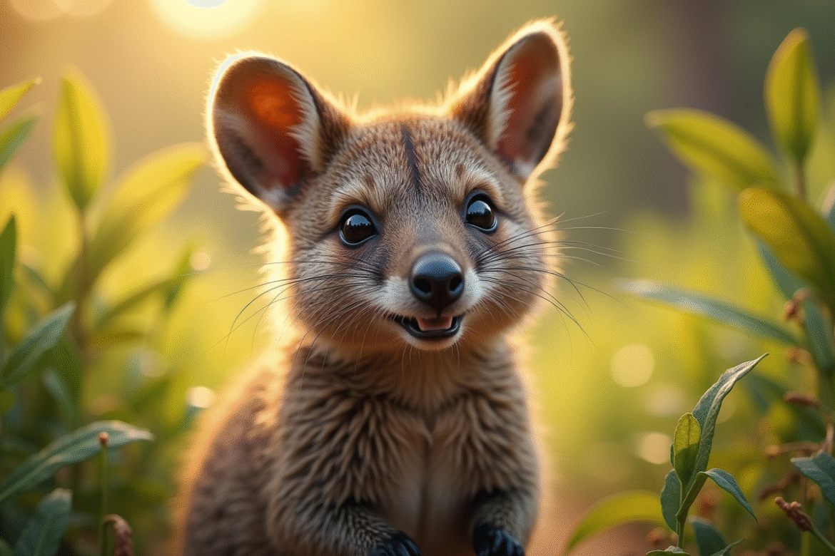 Quokka souriant dans la brousse australienne ensoleillée