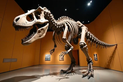 Squelette fossile de Tyrannosaurus rex exposé dans un musée d'histoire naturelle