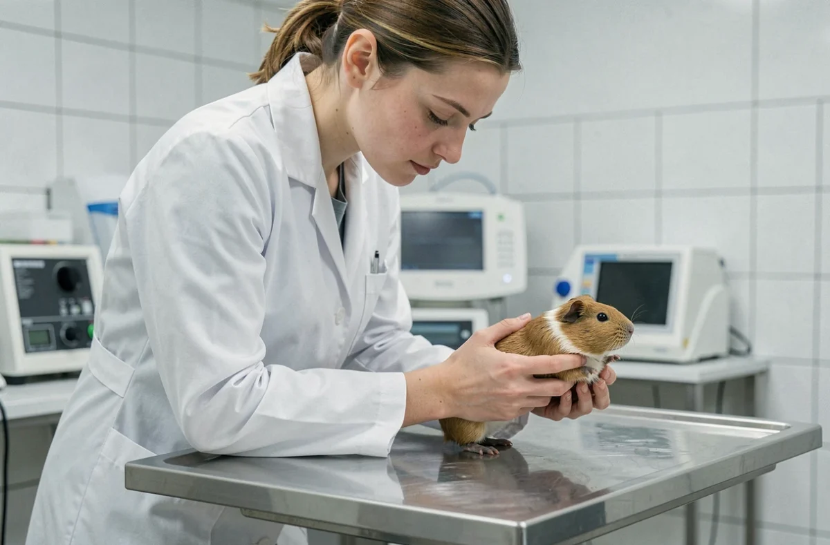 Vétérinaire examinant un cochon d'Inde pour déterminer son sexe en consultation